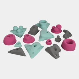 Mint-purple climbing holds